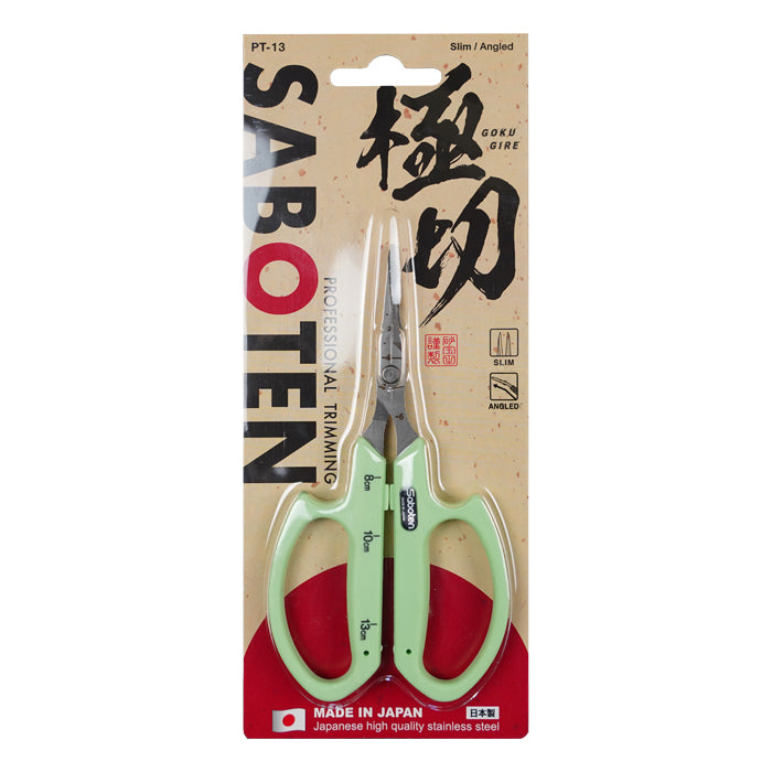 Saboten Stainless Steel Angled Blade Trimming Scissors Green (PT-13)