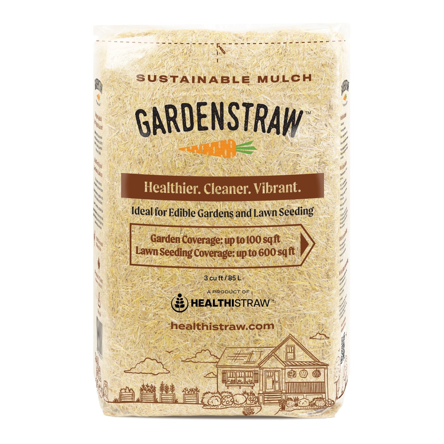 HealthiStraw™ GardenStraw™ Wheat Straw Mulch - 3cu ft - Premium - Covers 100 sq ft