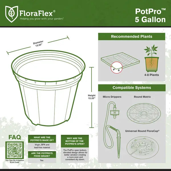 FloraFlex PotPro | Maceta premium para guardería de 5 galones | Redondo |